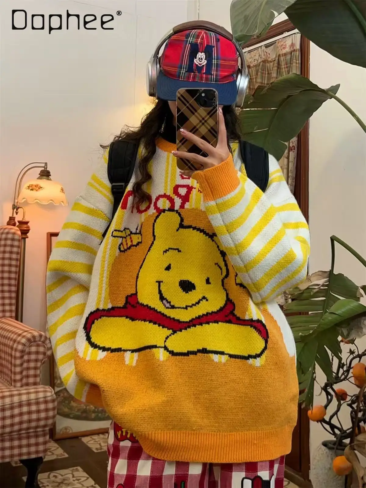 الأمريكية الرجعية القط متعة الكرتون الجاكار كتلة اللون متماسكة سترة للنساء الخريف الشتاء عارضة تنوعا زوجين سترة #1