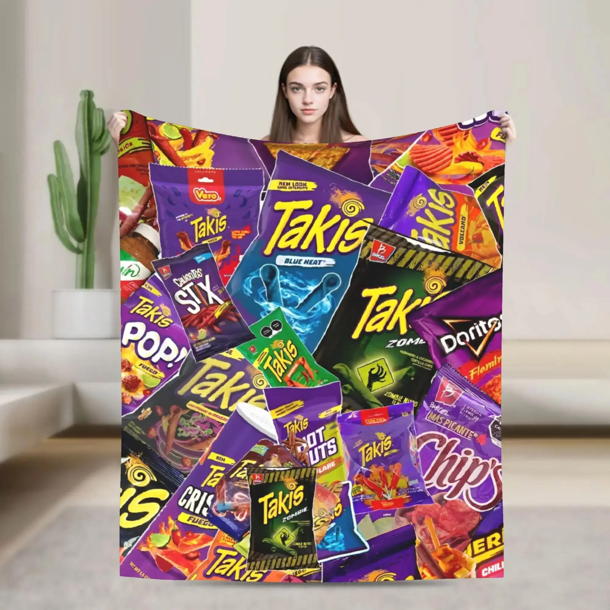 

Плед-покрывало Takis Chili Chips: Мягкий, теплый плед для зимы, путешествий на самолете, гостиной, кровати. Забавное покрывало с тематикой закусок.
