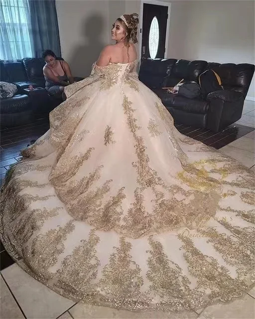 

ANGELSBRIDEP Золотое платье Quinceanera цвета шампанского с высоким воротом и аппликацией из бисера Sweet 16, пышные платья, платья de 15 años