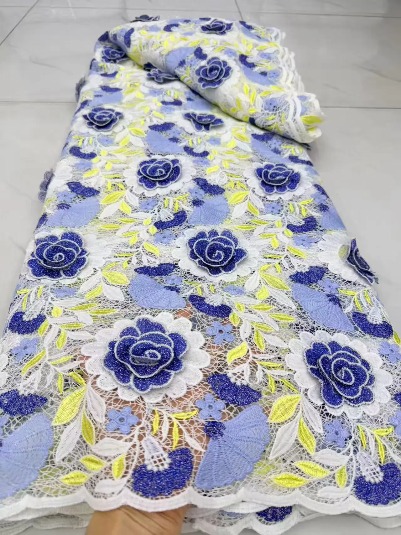 High Quality African Nigerian Embroidery Tulle Cotton Lace Fabric Wedding Party Golden Dress Sequins With Stone Bead DP0544 2026