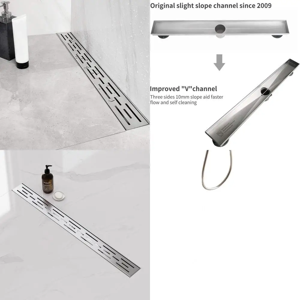 

28 Rectangular Shower Drain, Brick-Pattern Grate, Brushed 304 SS, Adjustable Feet & Hair Strainer
