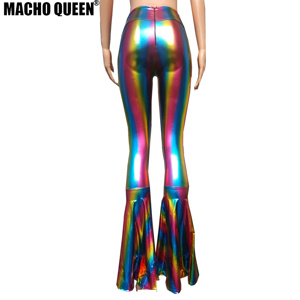 

Carnival Vintage Boho Leggings Clothing Women Holographic Rainbow Flare Bell Bottom Pants Leggings Rave Festival Clothes Outfits