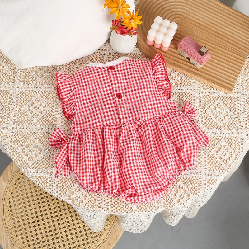 Baby Summer Thin Strawberry Newborn Clothes Connected Triangle Rompers Summer Full Month Hundred Days