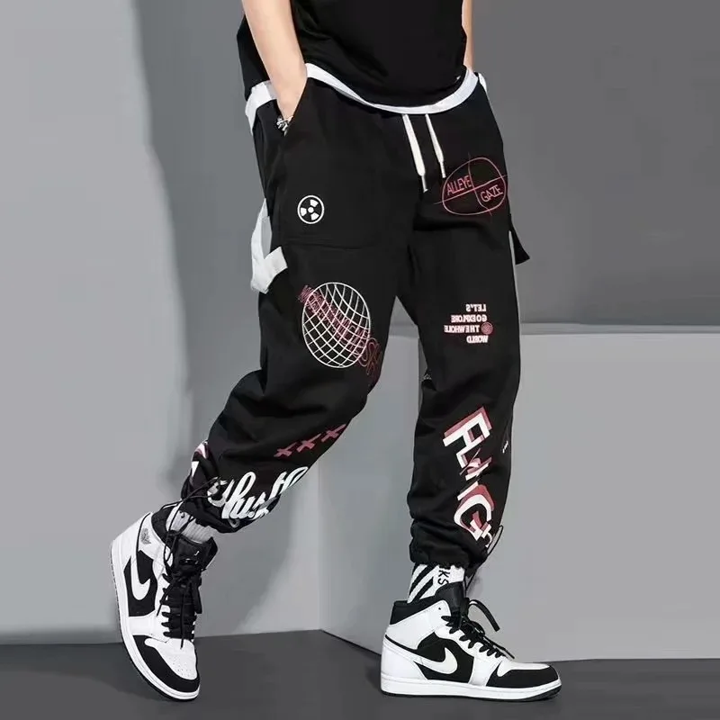 

Trendy Brand Cartoon Letter Graffiti Printing Overalls Men's Loose Straight Casual Drawstring Leggings I2025
