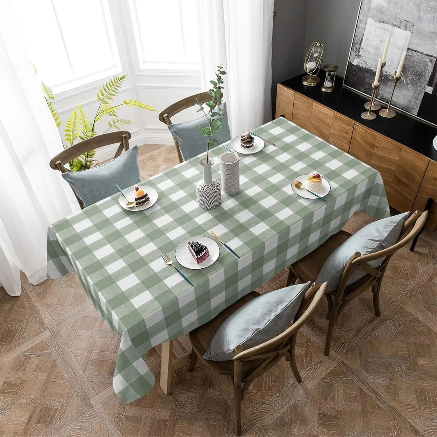 Sage Green Buffalo Plaid Rectangle Tablecloth Wedding Holiday Party Decor Farmhouse Green White Checkered Table Cloth Home Decor