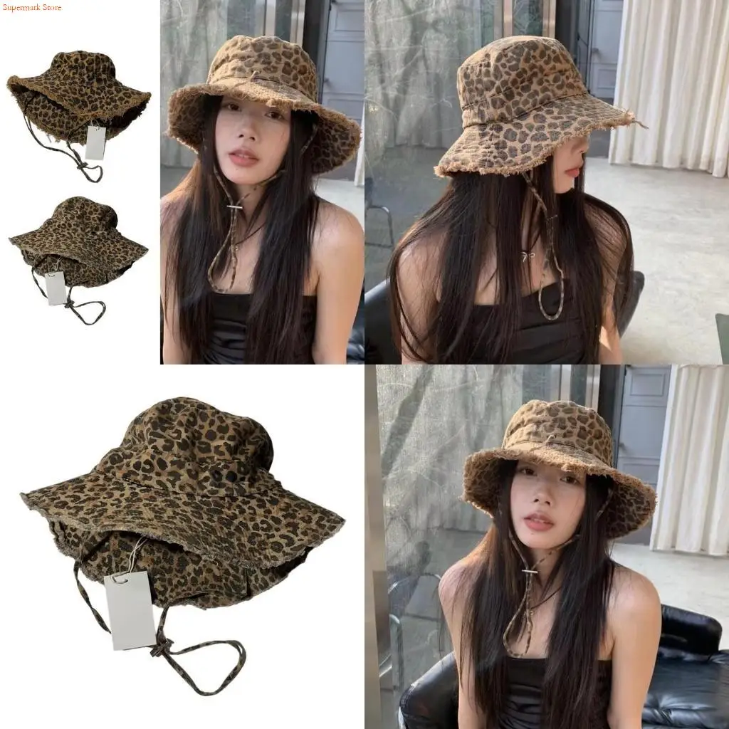 

Q5WE Leopards Pattern Bucket Hat Sun Protective Headwear Wide Brims for Travel Hiking