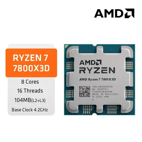 AMD Ryzen 7 7800X3D Gaming Processor AMD R7 7800X3D 8-Core 16-Thread 5NM 104M Game Cache Socket AM5 without Package for PC Gamer