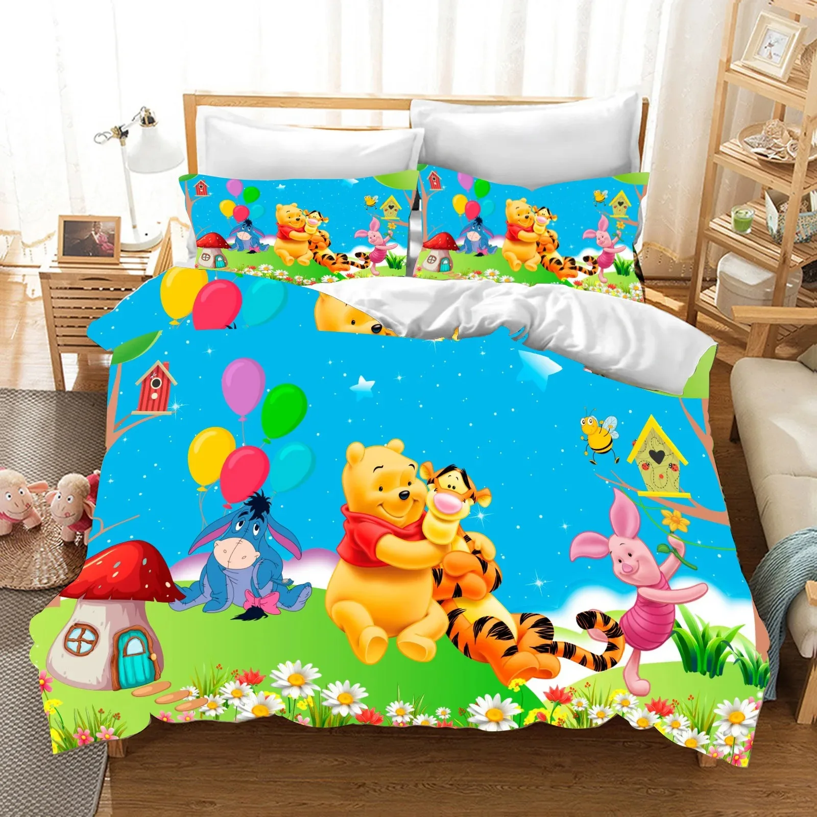 

Winnie the Pooh, Tigger, duvet set, Disney bedding, luxury king-size home, room, bedroom, cute printed cartoon quilt