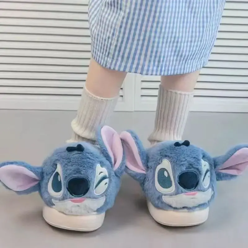 Neue Disney Cartoon Stich Plüsch Baumwolle Hausschuhe Dicke Warme Weiche Sohlen Winter Hause Hausschuhe Casual Bequeme Schuhe Geschenke