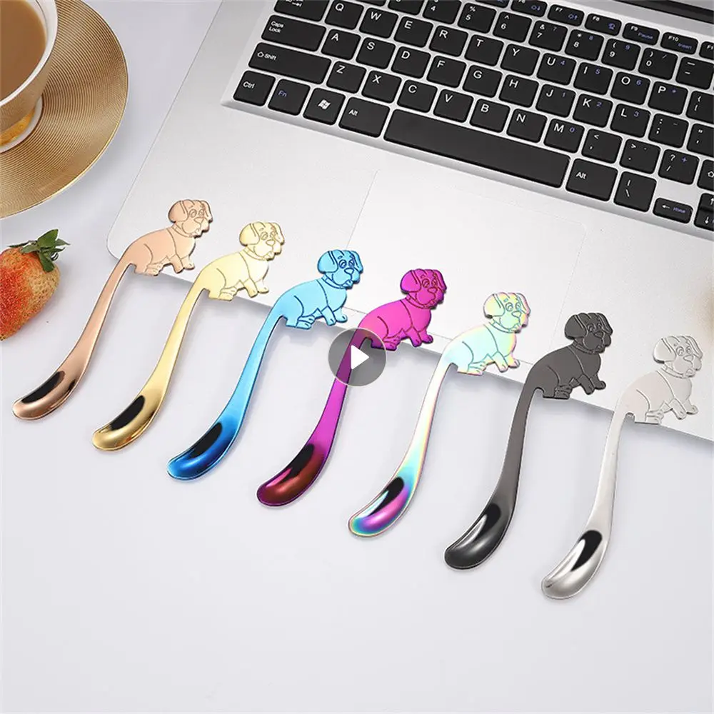 1PCS Long Handle Tableware Mirror Polishing Food-grade Stainless Steel Seven Colors Available Cute Dog Shape Teaspoon Tableware