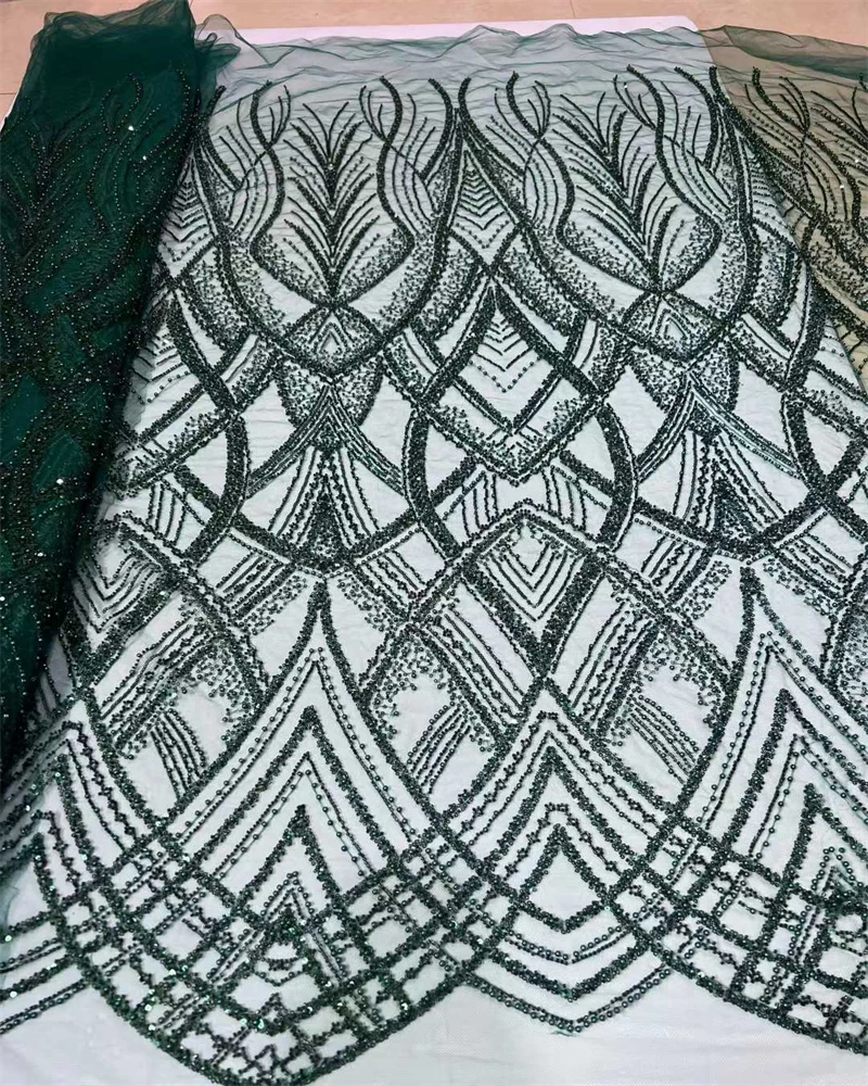 

African Luxury Beaded Sequins Lace Fabric Latest Embroidery French Tulle Mesh for Wedding Dress Sewing Material