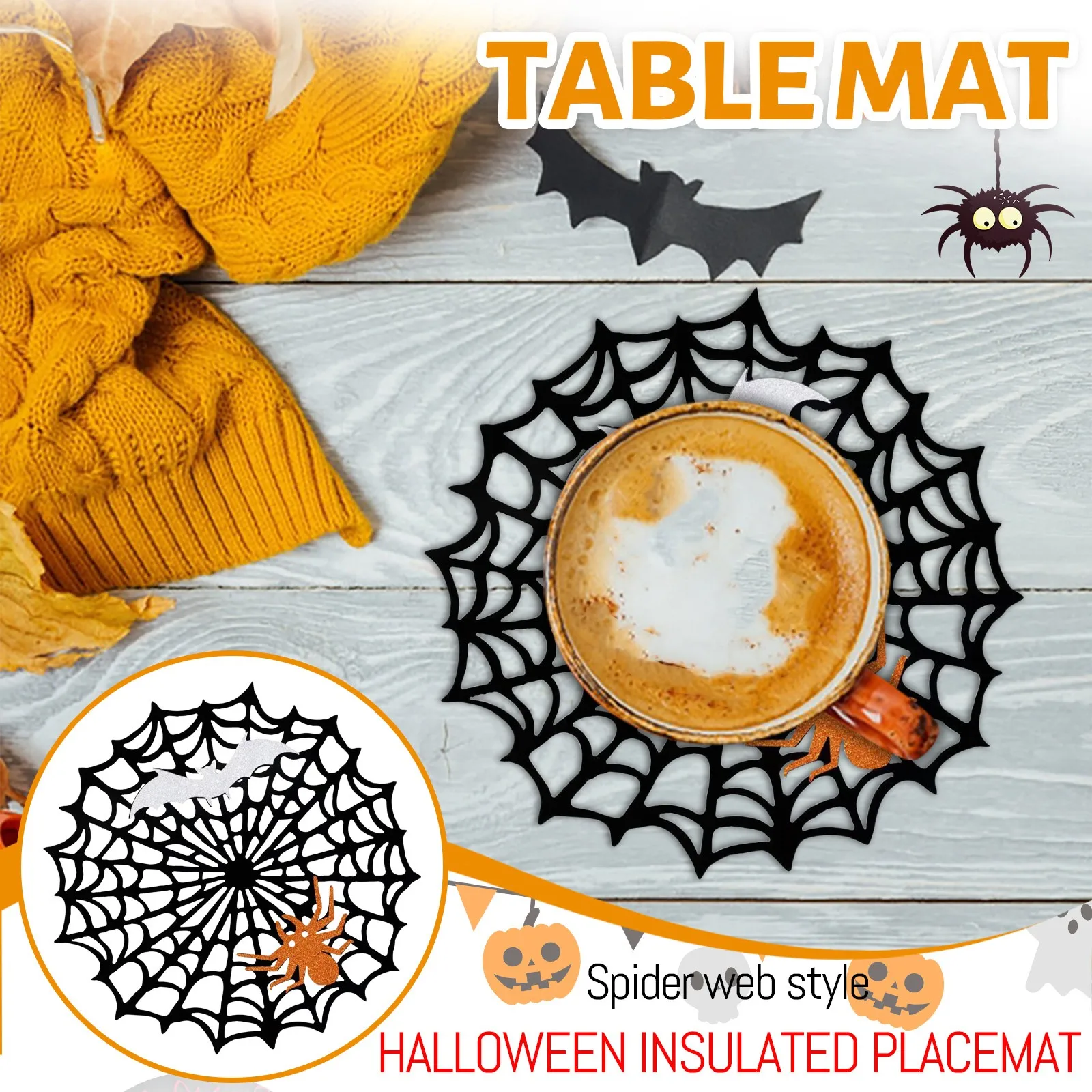 5/10pcs Black Spider Web Coasters Halloween Party Table Decoration Spider Web Cup Mat Haunted House Props For Gothic Home Decor