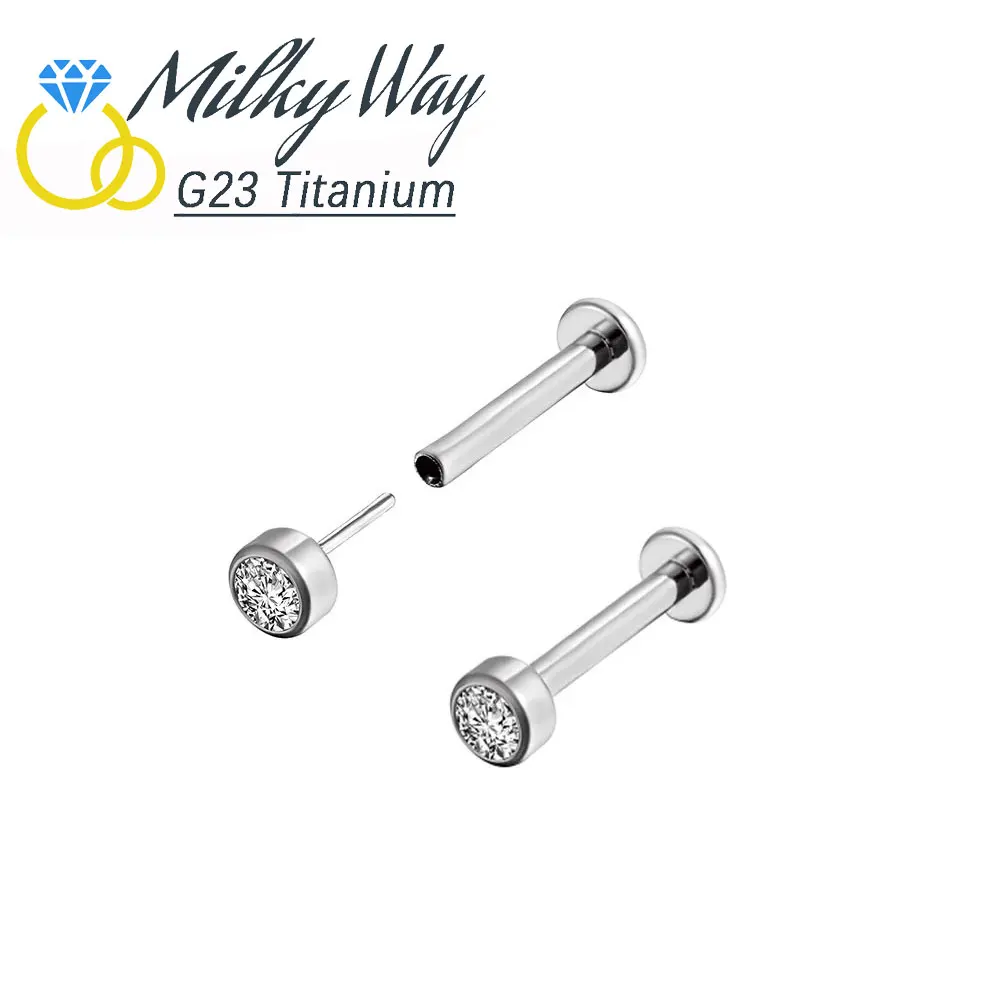 Threadless Rings G23 Titanium Nose Studs With Clean Zircon Stone Push in Earrings Hot Labret Helix Lip Body Piercing Jewelry