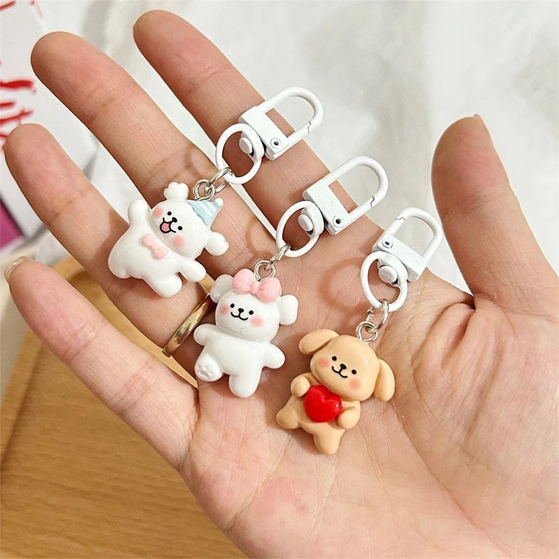 Cartoon Cute Puppy Keychain Cute Butterfly Knot Love Overalls Cherry Skirt Dog Keyring Pendant Backpack Charms Car Bag Gifts