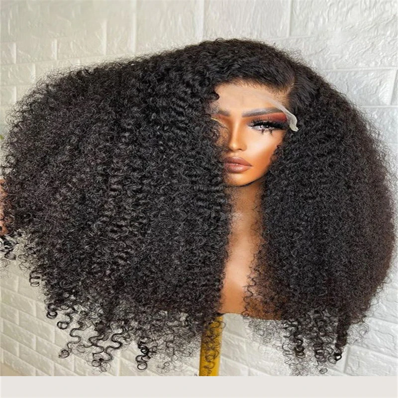 Deep 180Density Soft 26 “ Long Kinky Curly Black Lace Front Wig For Women Babyhair Preplucked Heat Resistant Glueless Synthetic