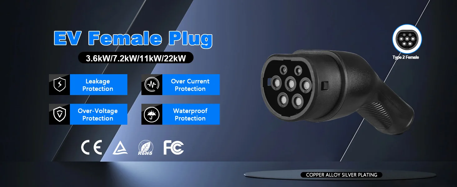 16/32A 3,6/7,2/11/22 kW Typ 2 EV-Ladegerät-Stecker-Adapter IEC 62169 männlich/weiblich für Ladestation und elektrischen Fahrzeuganschluss – Detail 4