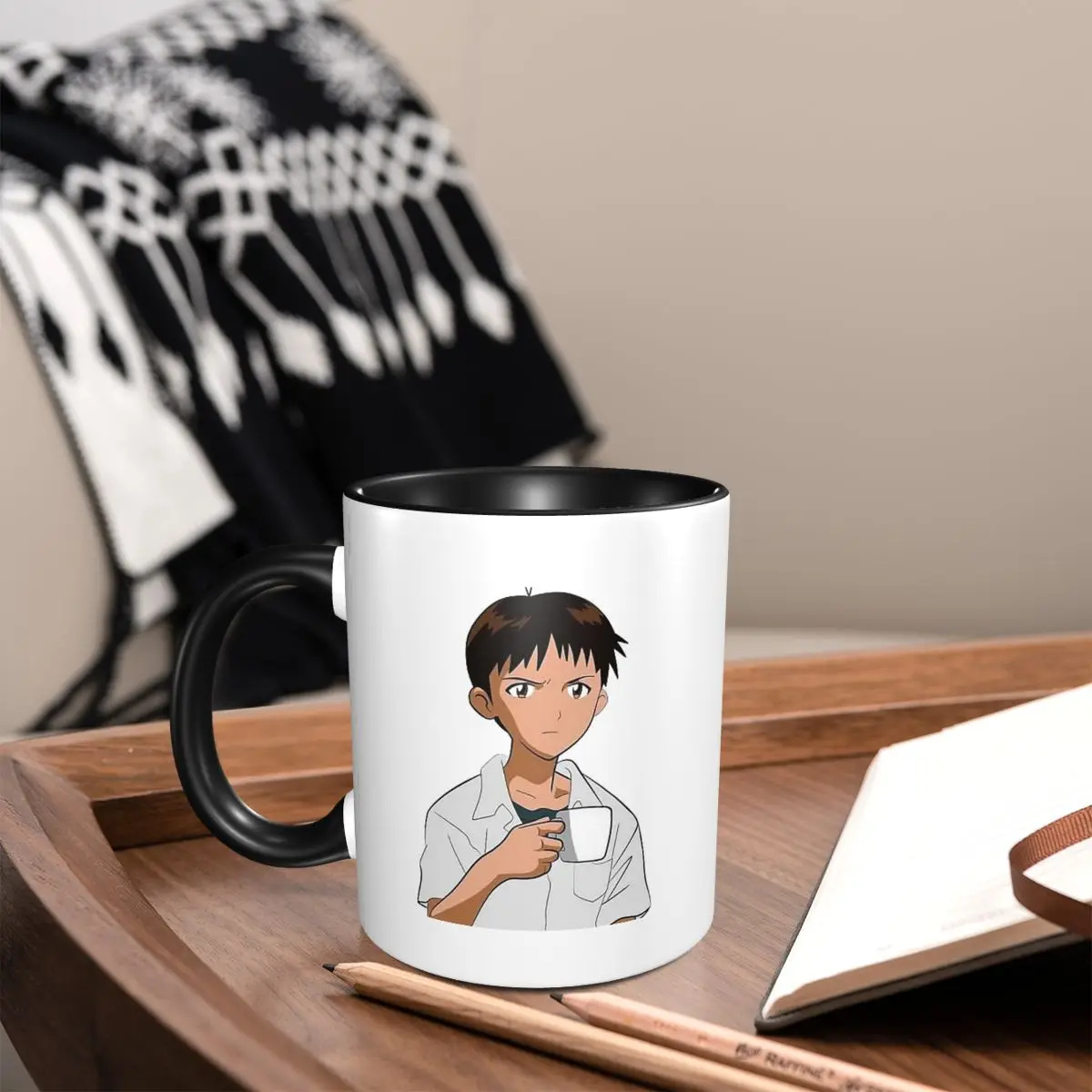 

Ikari Shinji Holding Anime Mug Funny Ceramic Coffee Cups Tea Mugs Milk Cup Drinkware Gifts for Friends