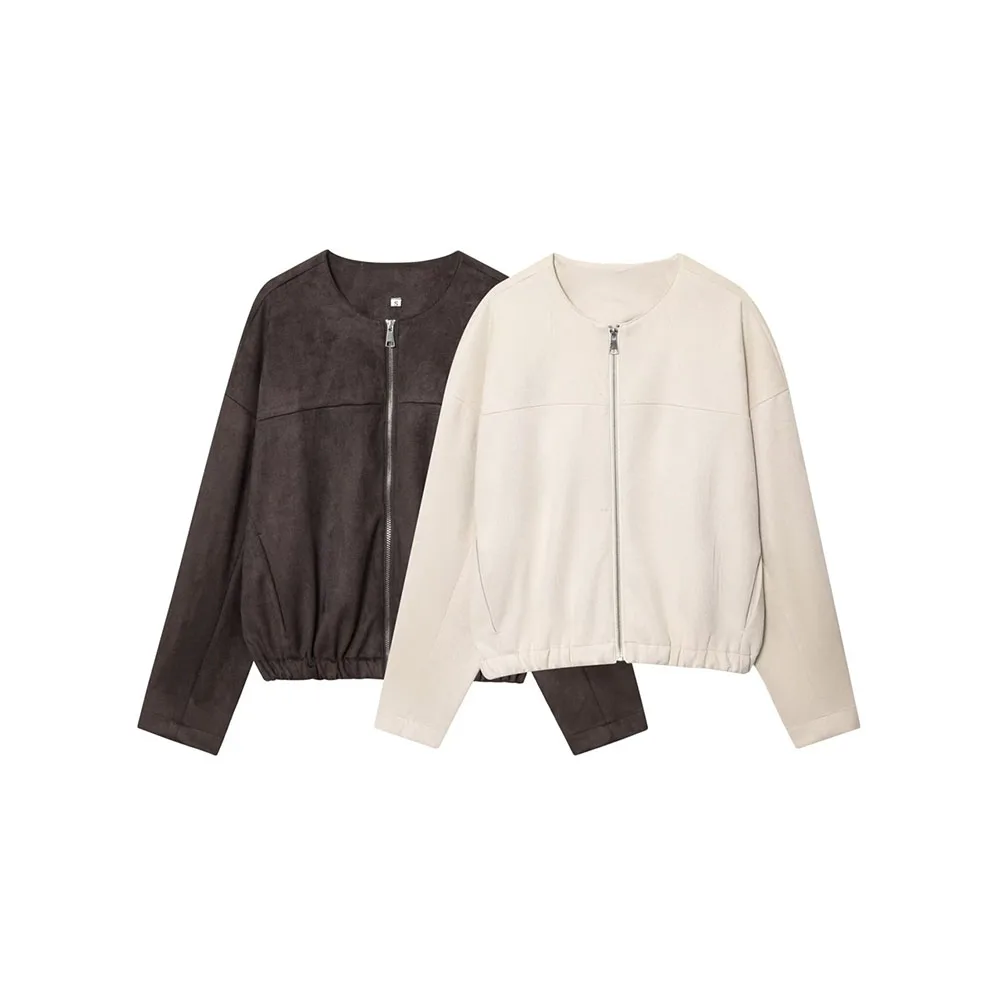 

Осенняя новая женская куртка-пилот с круглым вырезом на молнии и флисовым эффектом, куртка-куртка