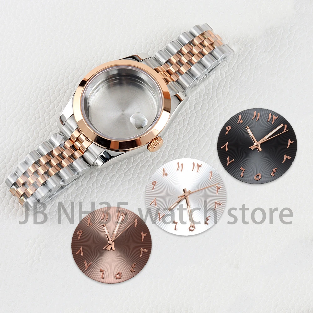 

Nh35 36/39mm Watch Case Sapphire Glass 28.5mm Dial Hands Arabic Numerals for Datejust NH35 NH36 Movement Jubilee Watchband