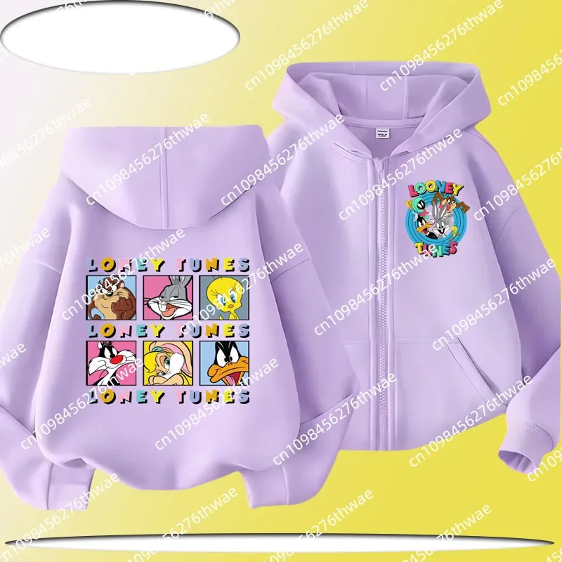 

New Bunny Eight Guy Children's Zippered Hooded Spring Autumn Blouse with Cartoon Print - Boys' and Girls' Casual Sports Top