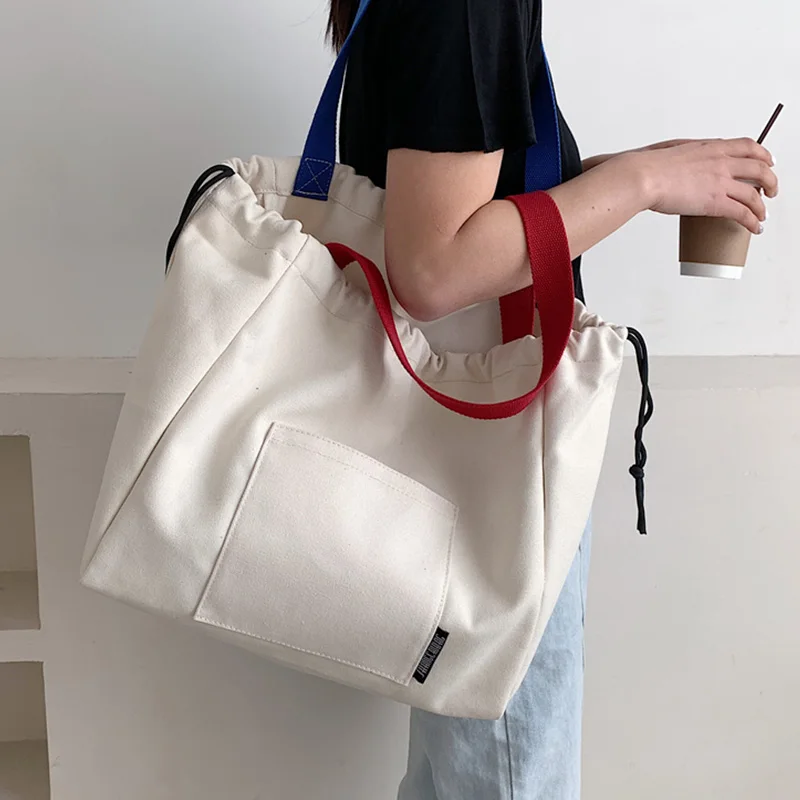 High capacity Canvas bags for women 2022 autumn new solid color Casual women's handbags Messenger shoulder bag shopping bags