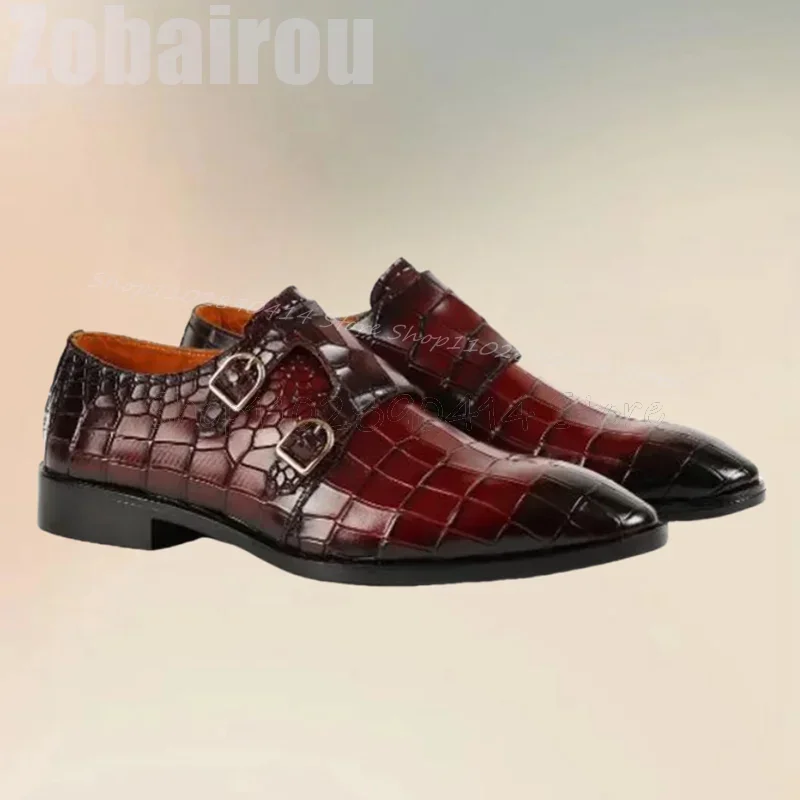 

Gradient Color Alligator Print Buckle Decor Loafers Fashion Slip On Men Shoes Luxurious Handmade Party Banquet Men Dress Shoes