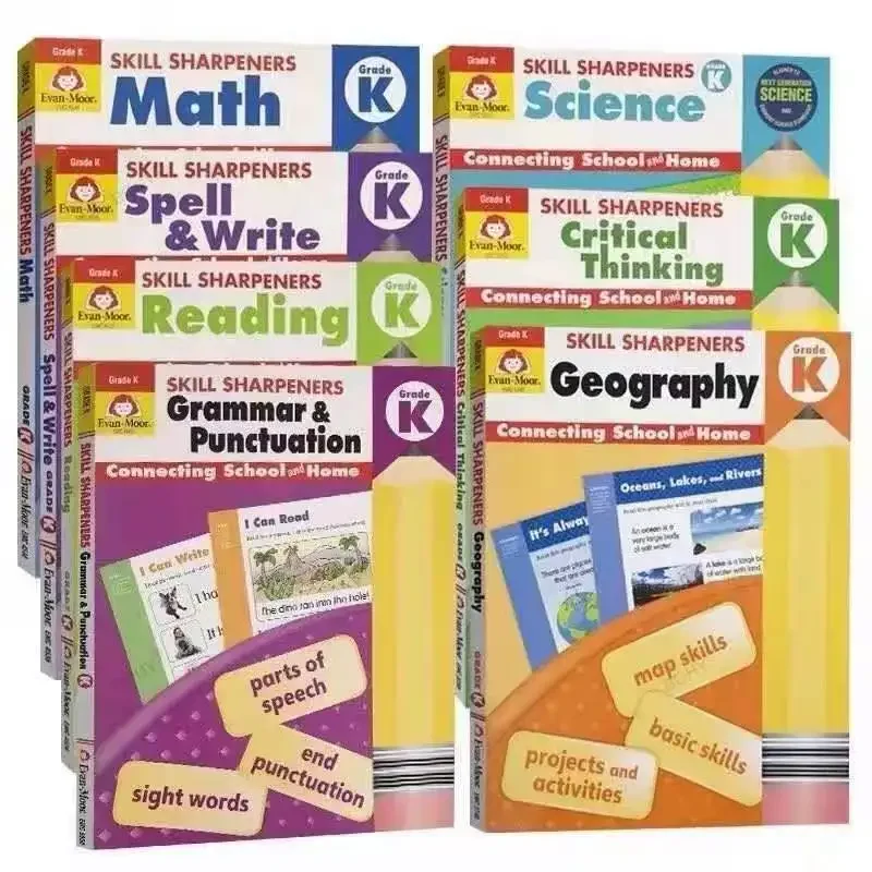 

7 Books Evan-Moor Skill Sharpeners Grade 1-3 Kindergarten Primary School Class English Teaching Book Textbook Science Math