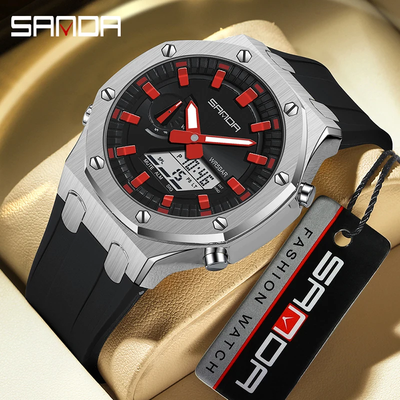 

Sanda 3309 New Octagonal Oak Hand Light Multi functional Men's Electronic Watch Waterproof Men's Watch