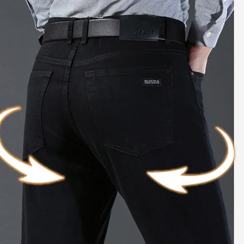 Imagen 2 del producto Pantalones vaqueros negros puros de marca de moda avanzada clásica para hombre, pantalones vaqueros rectos ajustados elásticos suaves y transpirables, monos para hombre