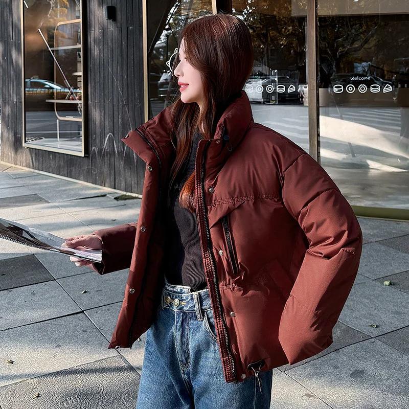 2025 streetwear jaqueta feminina curto algodão-acolchoado roupas de inverno parkas gola alta casacos soltos senhora casual outerwear