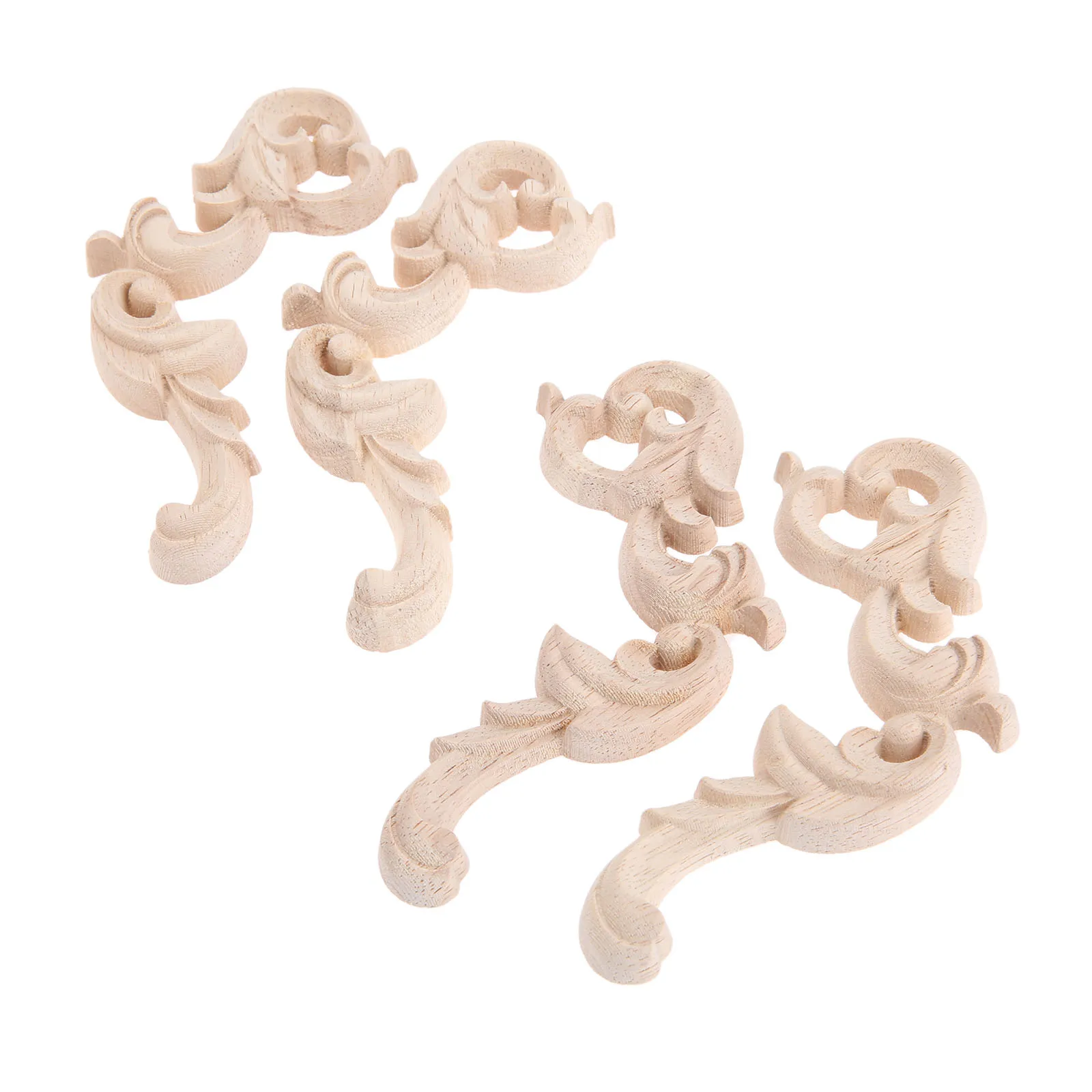 4pcs/2Pair Left & Right Wood Carving Unpainted Decal Corner Onlay Applique Frame Background Wall Wardrobe Door Home Decor 12x8cm
