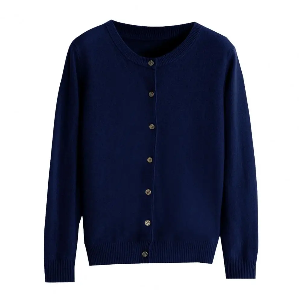 Elegancki sweter damski z dzianiny, płaszcz z okrągłym dekoltem, długie rękawy, zapinany na jeden guzik, jednolity kolor, kardigan na co dzień.