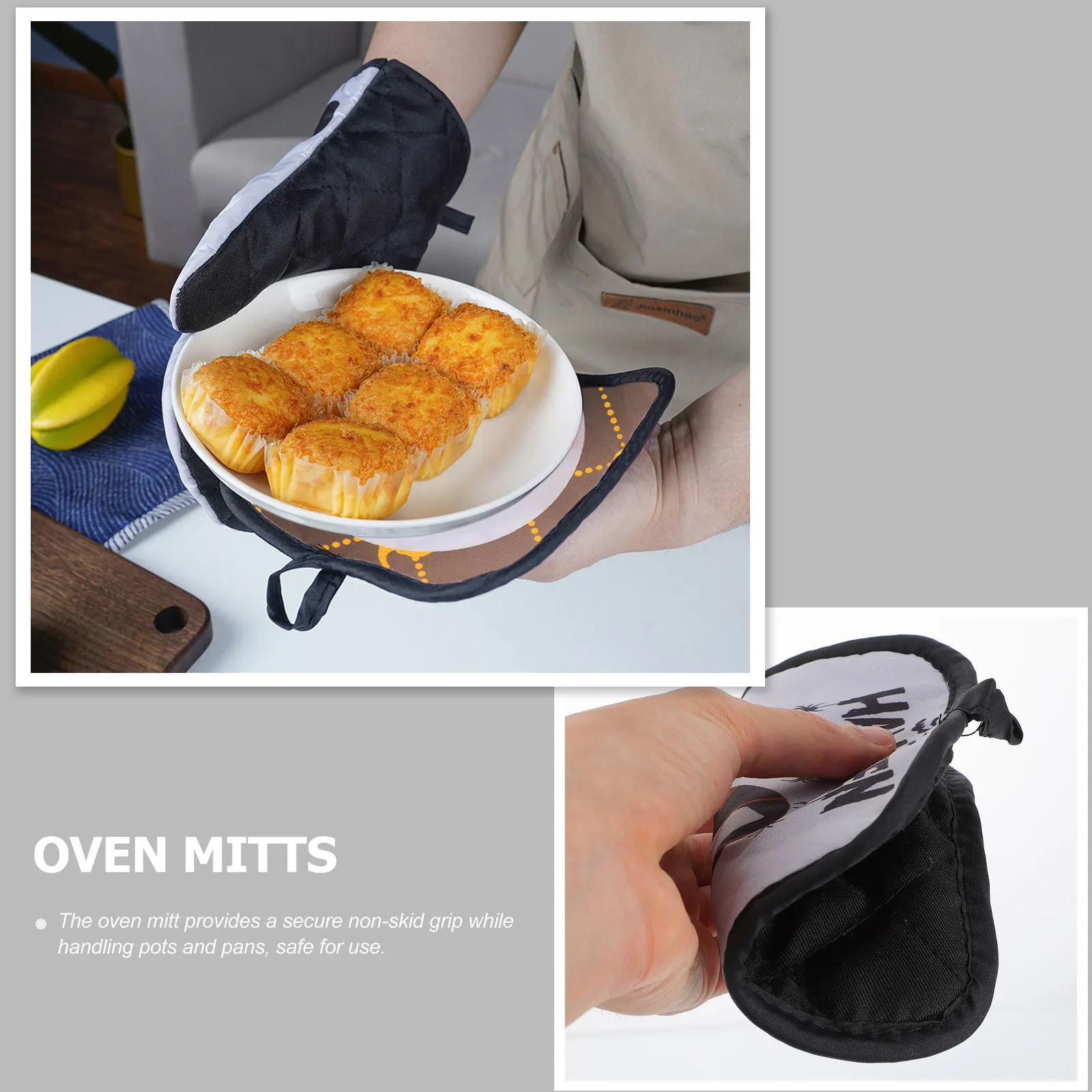 

2Pcs Heat Resistant Oven Mitts Set Halloween Design Kitchen Gloves Baking Insulation Pad Non-Slip Oven Gloves Kitchen Mitt