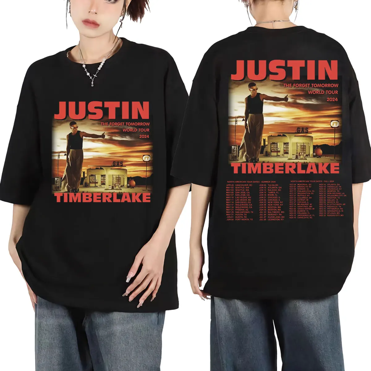 Singer Justin Timberlake Graphic T Shirts The Forget Tomorrow World Tour 2024 T-shirt Men Women Fashion Hip Hop Vintage T-shirts