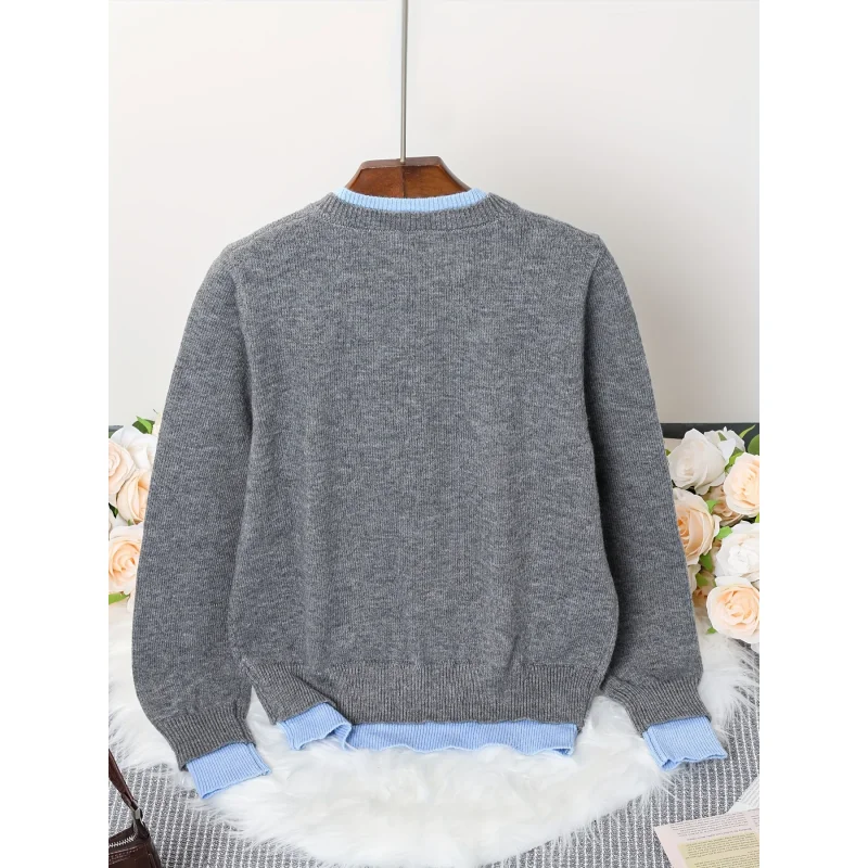 Otoño e Invierno nueva moda mujer suéter gris suave suéter de punto Top Casual y versátil cárdigan con botones