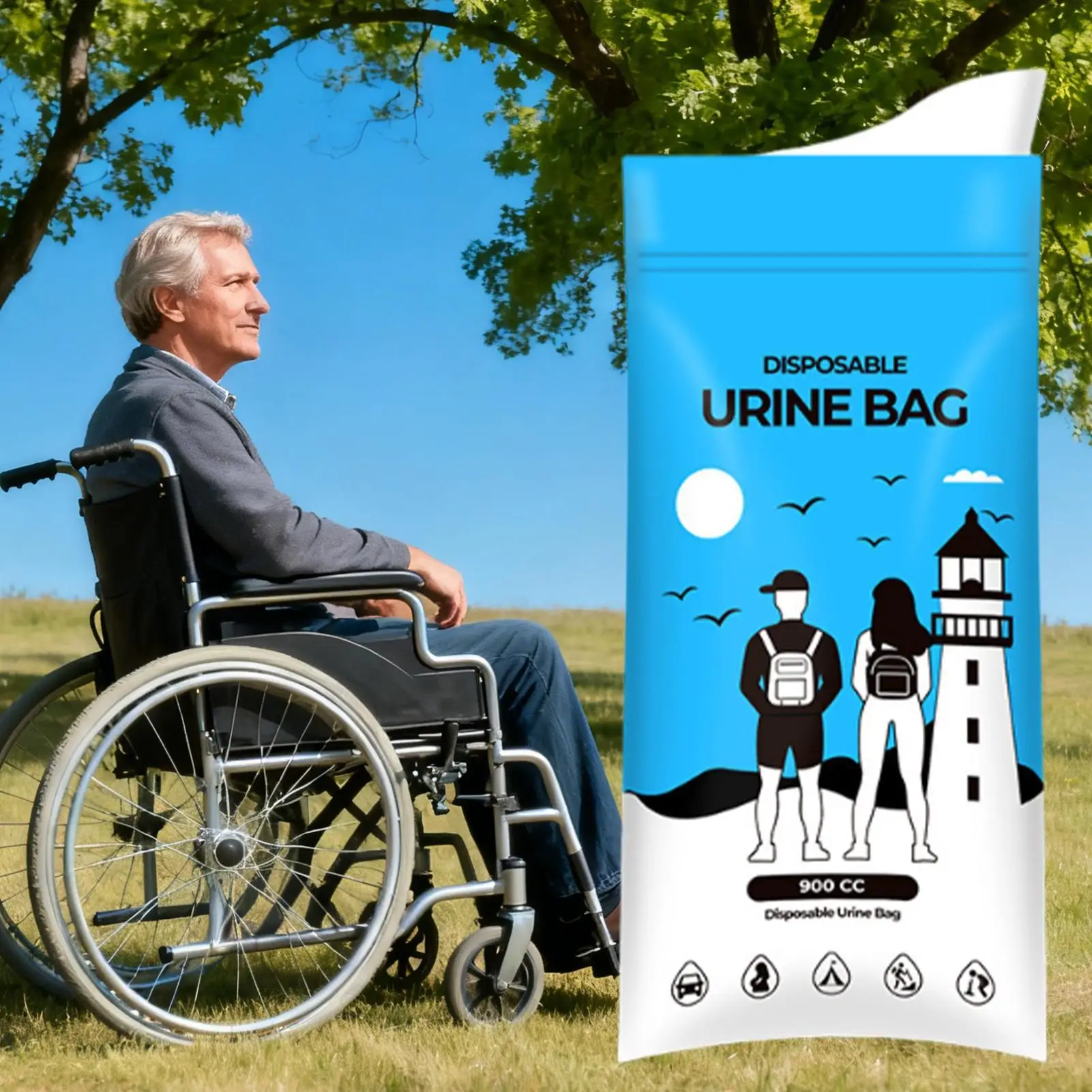 900cc Urinary Toilet Pee Bags Reusable Female Male Drainage Catheter Bag Leak-Proof Travel Urine Bags For Elderly Travel