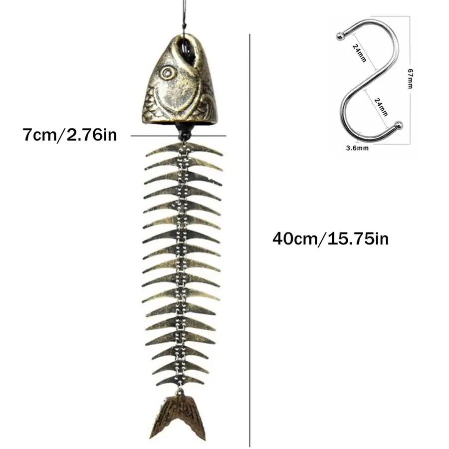 Carillon éolien, carillon squelette de poisson, carillons éoliens en fonte d'os de poisson carillons éoliens en métal vintage mélodie apaisante extérieure pour jardin H
