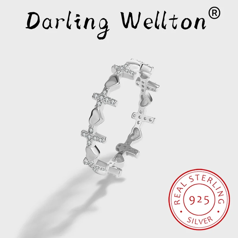 

Creative Irregular Cross Heart Shape Full Diamond Couple Ring For Women Original Sterling Silver Valentine's Day Gift Jewelry