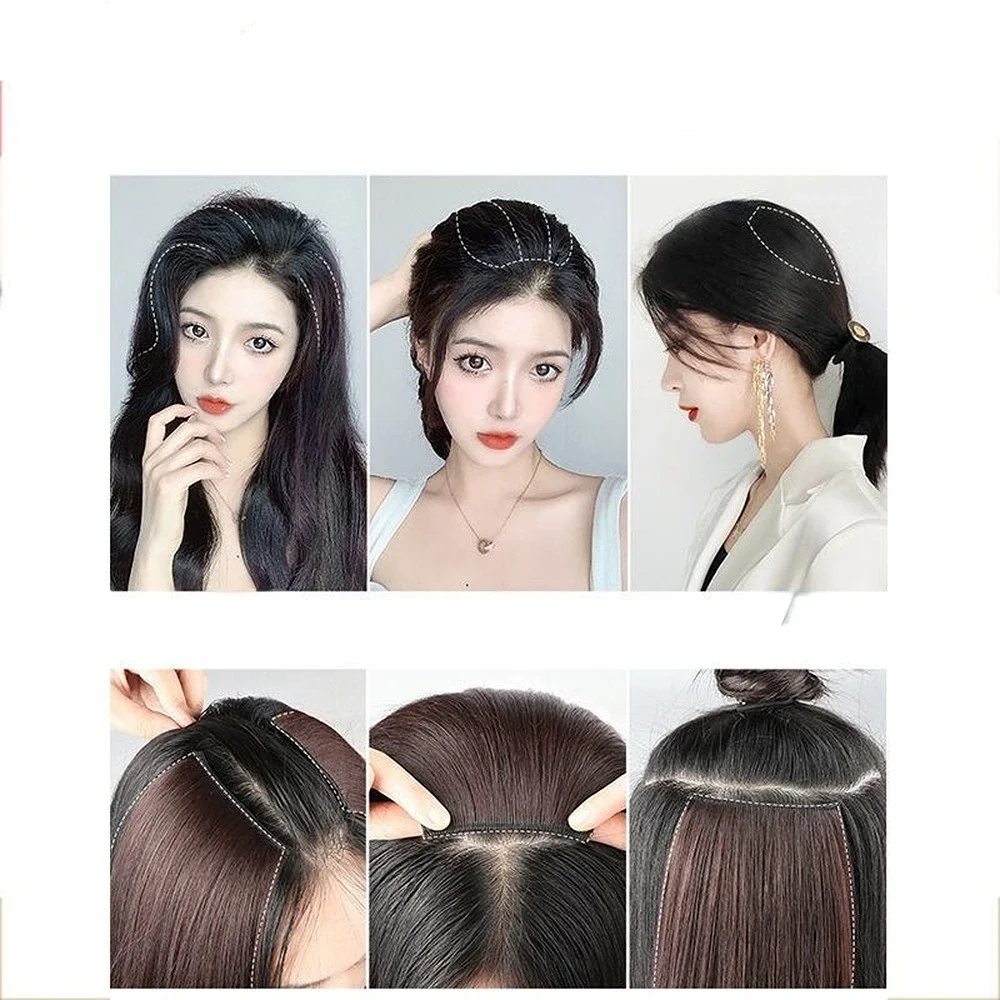 Women Fluffy Invisible Seamless Hair Pads Clip in Hair Extension Lining Natural Hair Top Side Cover Piece Synthetic Styling Pads