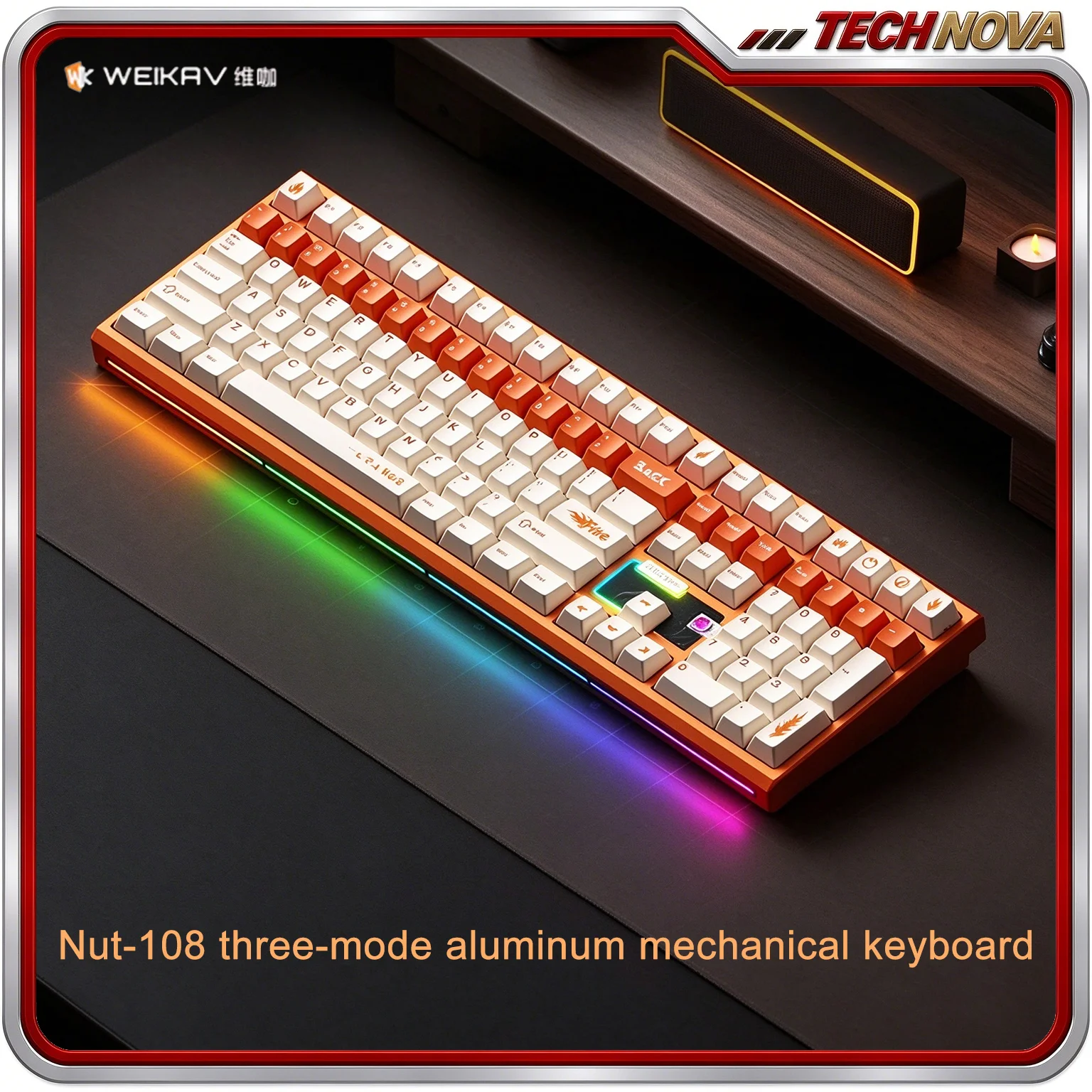 WEIKAV NUT108 Mechanical Keyboard Aluminum Alloy Magnetic Quick-release Design Microphone Pickup Lighting Office Gaming Keyboard