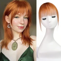 Clip in Bangs Hair Pieces 100% Human Hair Extensions Orange Colorful Air Bangs with Temples for Women Cosplay Party Use 6 Inch