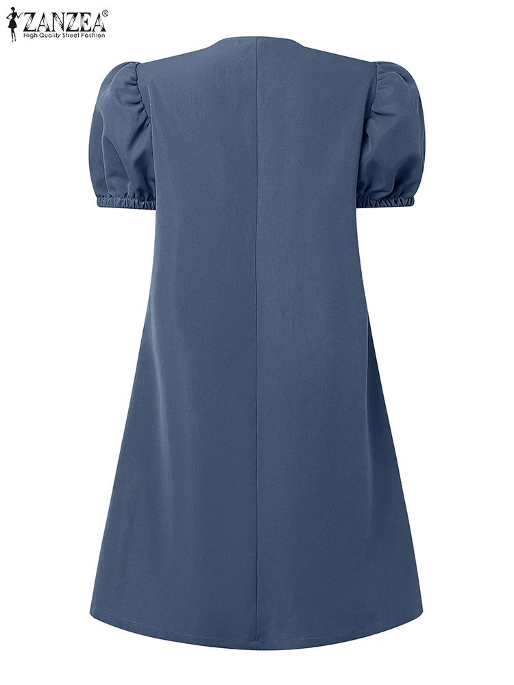 ZANZEA Damen-Minikleider mit Reißverschluss, 20225, Sommermode, kurze Puffärmel, O-Ausschnitt, 4 Farben, kurzes Kleid, Cargo-Arbeitskleidung, S-3XL