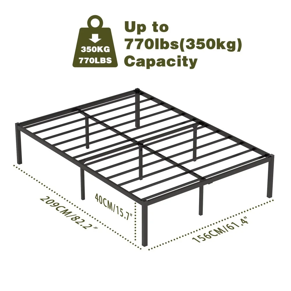إطار سرير معدني بحجم كوين ، إطارات أسِرة عالية الأساس مع تخزين تحت الأسرة للبالغين والأطفال ، 16 بوصة