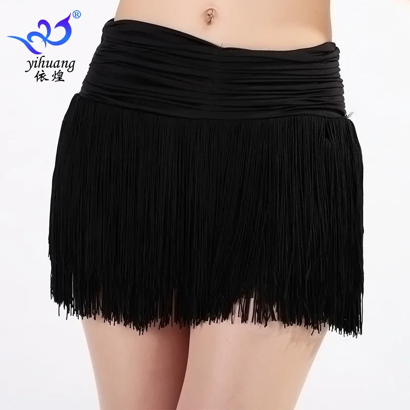 1 개/몫 여자 패션 여자 술 라틴 댄스 스커트 레이디 더블 색상 춤 스커트