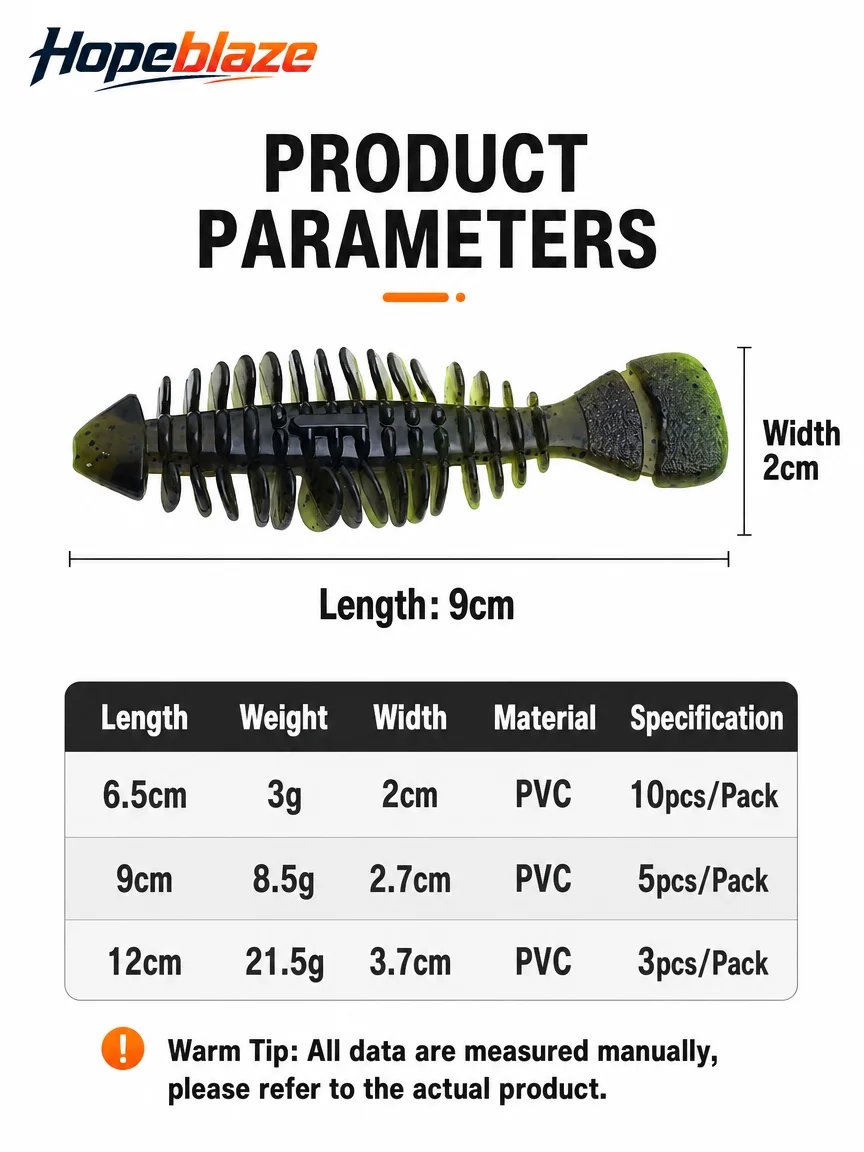 Hopeblaze Gerippter Gill-Paddelschwanz-Weichköder aus PVC, 6,5/9/12 cm, für Gimmy Bass, Hecht, Zander, Texas Free Rig – Detail 5