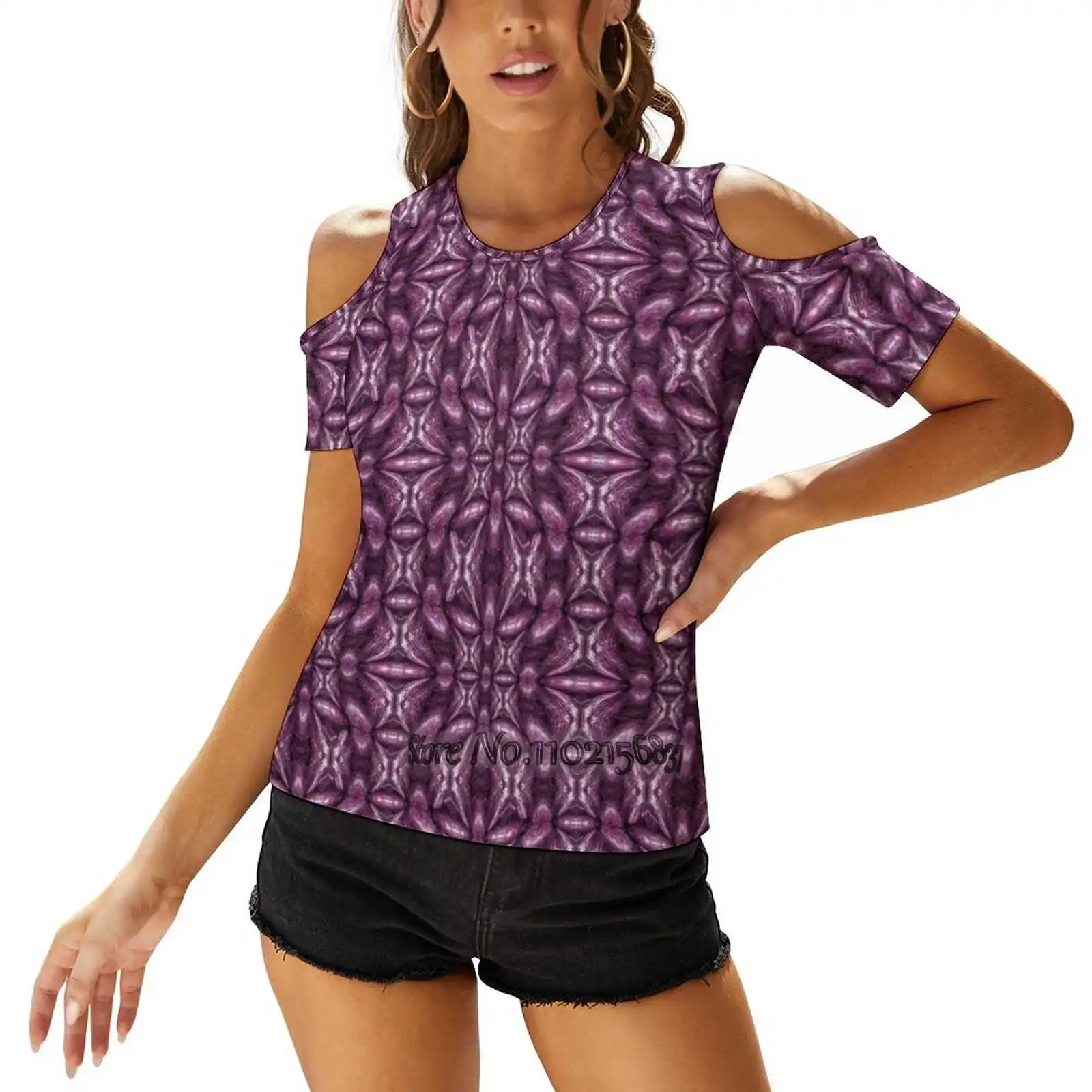 Royal Aubergine Women Print T-Shirt Summer Sexy Tops Streetwear T Shirt Korean Tops Aubergine Eggplant Food Purple Geometric