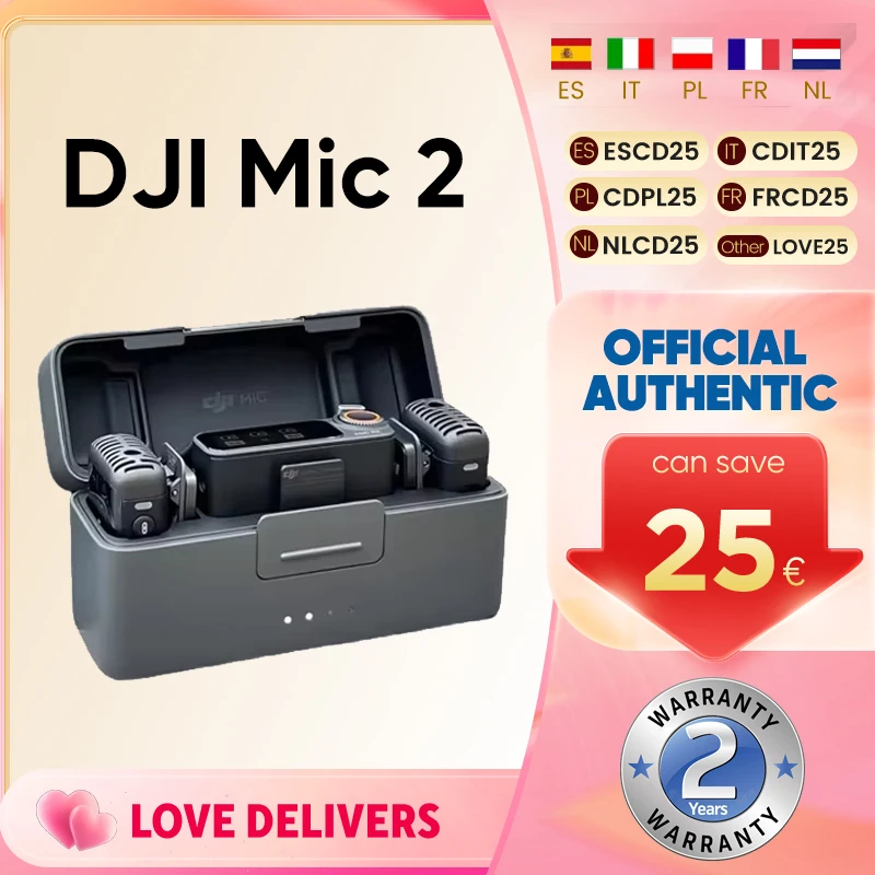 DJI-Microphone sans fil avec suppression intelligente du bruit, Flotteur 32 bits, Son optimisé statique interne, Portée 250m, Micro 2