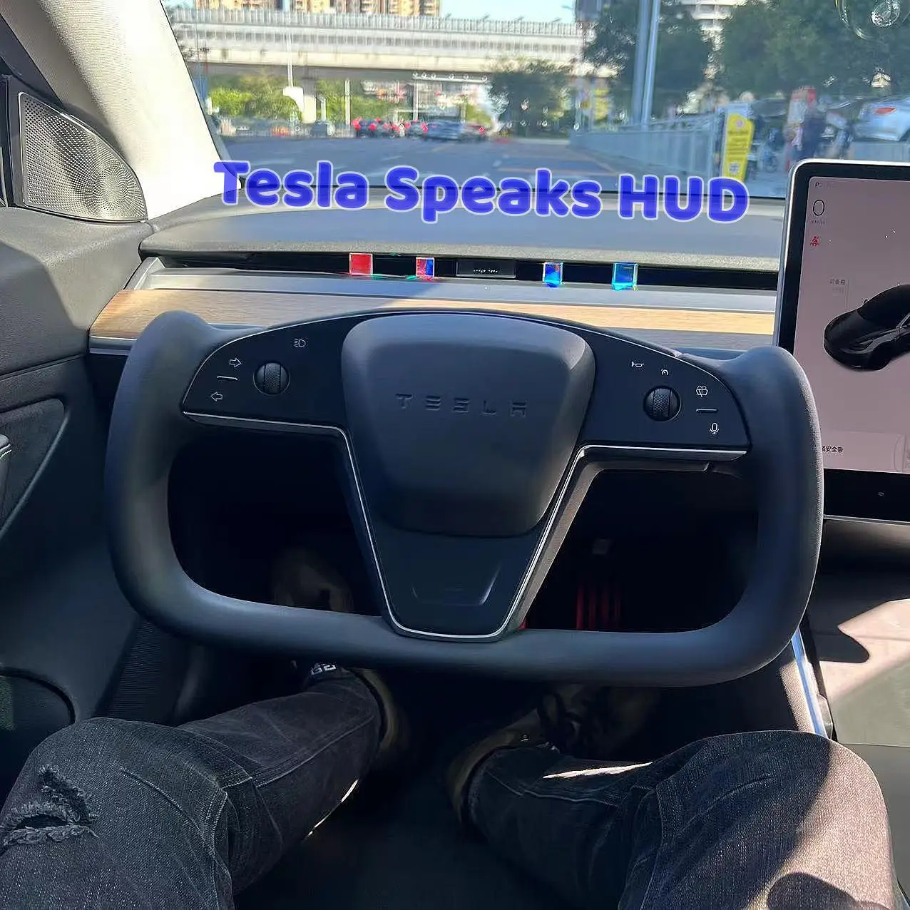 Herrfuks For Tesla Dynamic HUD Model 3/Y 2019-2022 Embedded GPS Smart Speedometer OLED Head-Up Display Atmosphere Light Display