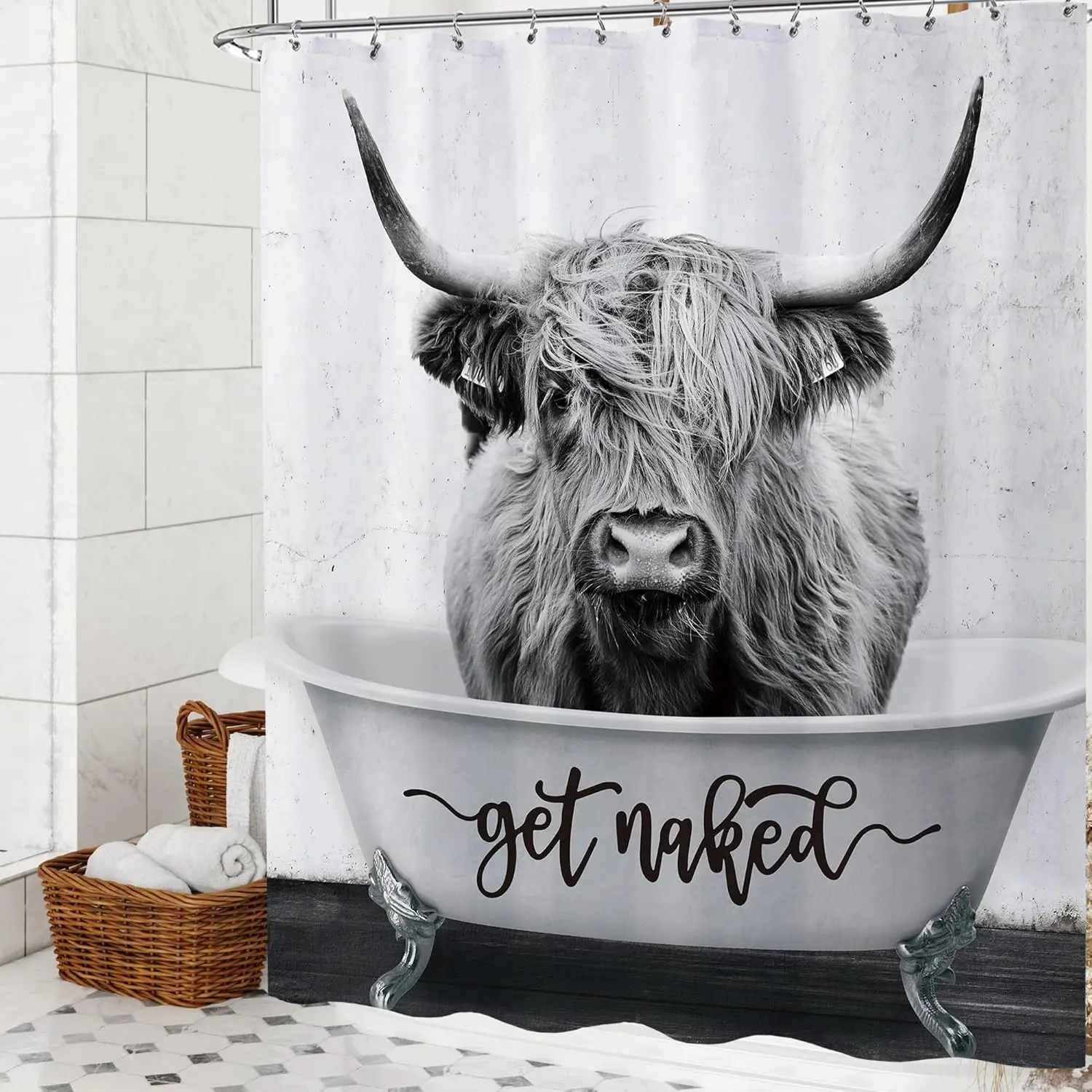 

Занавеска для душа Highland Cow, фермерский дом, деревенский бык, занавеска для душа в стиле вестерн для ванной комнаты, набор, милые серые животные, ферма, крупный рогатый скот, страна