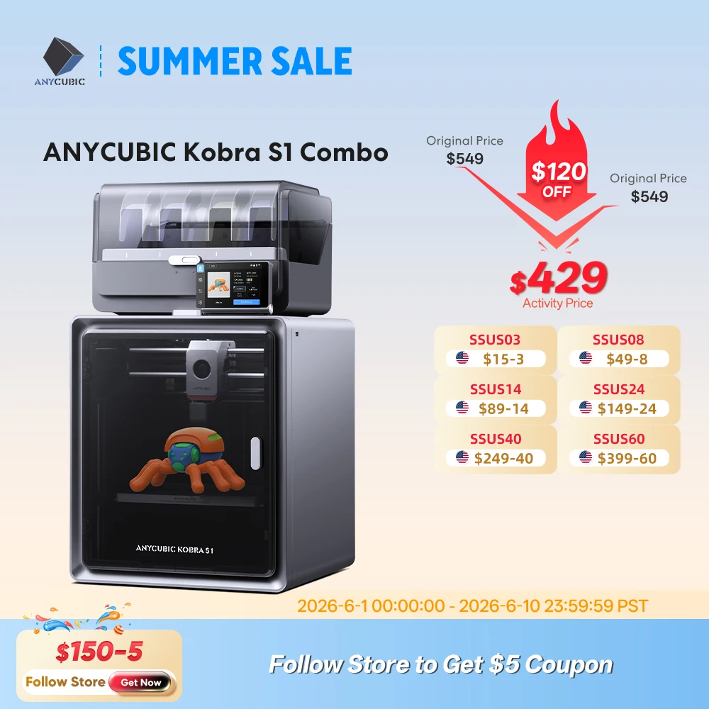 Anycubic Kobra S1 Combo Multi-Color 3D Printer High Precision Core XY Stable Structure Ultra-Quiet Max Speed 600mm/s 3D Printer